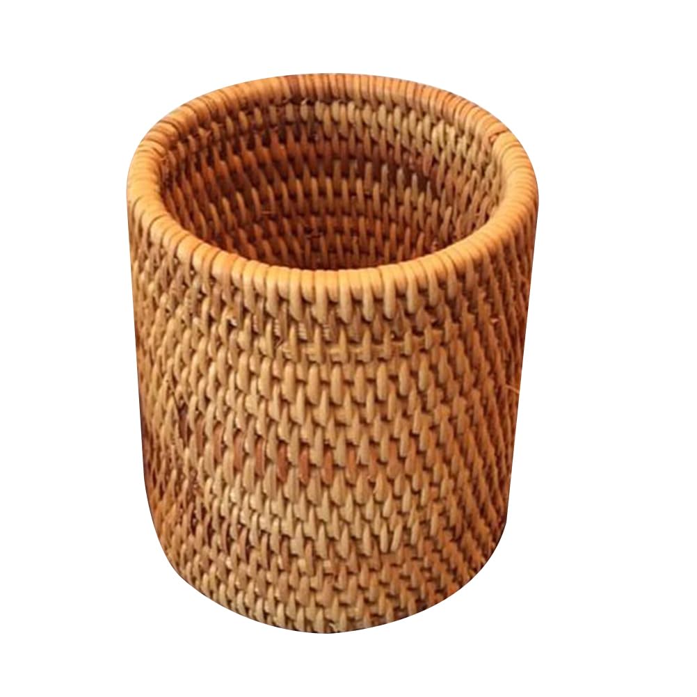 Healifty Wicker Pencil Holder Pen Holder Nature Rattan Makeup Brush Cup Cutlery Silverware Caddy Holder Wicker Storage Basket Woven Flower Pots Desktop Sundries Container Basket