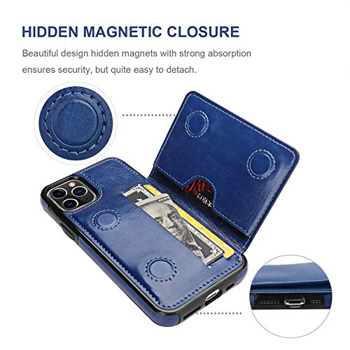 iPhone 11 Pro Wallet Case Credit Card Holder, KIHUWEY Premium Leather Kickstand Durable Shockproof Protective Cover iPhone 11 Pro 5.8 Inch (Blue) - Thumbnail 6