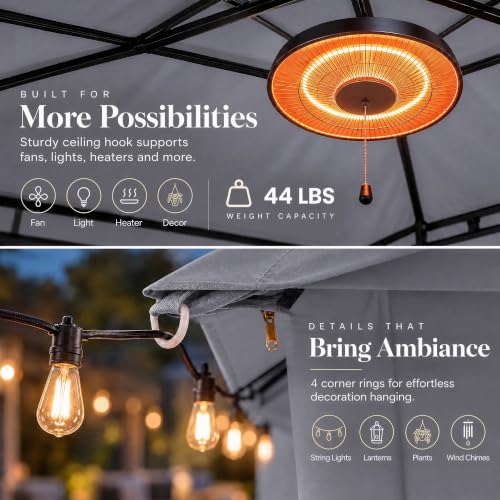 LAUSAINT HOME 8x8 Gazebo Canopy with Mosquito Netting, Curtains & Double Roof image 34