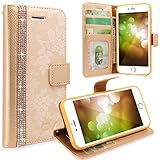 iPhone 6 Plus / 6s Plus Case, Cellularvilla [Stand Feature] Flower Texture [Diamond] Premium Wallet Case [3 Card Slots] Flip Cover For Apple iPhone 6 Plus / iPhone 6S Plus 5.5 inch (Golden Bling)