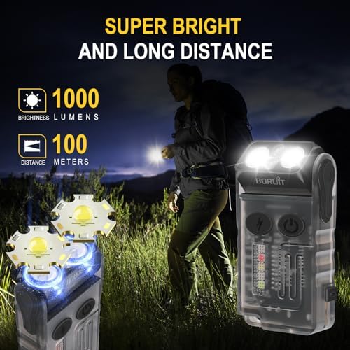 V20 Mini Lampe de Poche, Lampe Torche Rotatif à 180° avec UV 365nm, Alarme Buzzer 110dB, 1000 Lumen avec 13 Modes, IP67 étanche, pour le Camping la Randonnée(noir)