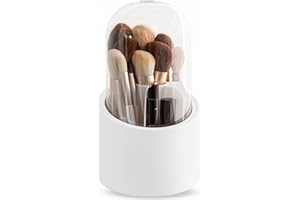 Lebenrich Makeup Brush Holder Organizer with Lid, Rotating Dustproof Make Up Brushes Container with Acrylic Cover, Spinning C
