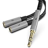 FUNDIAN 3.5mm True Stereo L R Splitter Cable, 3.5mm Male to 3.5mm Female L R Aux Audio Adapter HiFi Sound Headphone Jack Meta