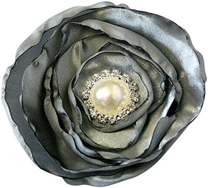 Satin Flower Rhinestone Pearl Hair Clip Wedding Hair Clip Bridal Hair Clip Bridesmaid Hair Clip First Communion Hairpiece Girls Hair Clip (Silver)