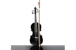 COOBL 1/2 Acoustic Violin,Handmade Solid Wood Violin Starter Beginners Kit with Case, Bow, Rosin for Kids Student Beginners Amateurs (Black)