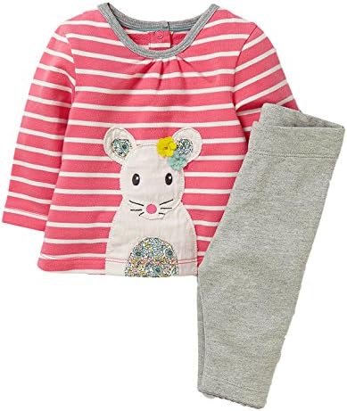 Girls Cute Print Striped Long Sleeve Clothing Set Autumn (Rose, 3T)