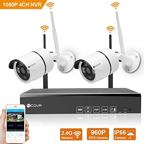 Wireless Security NVR Camera System - Forcovr 4 Channel 1080P HD Home Surveillance Wifi System Kit with 2PCS 960P IP66 Waterproof Outdoor IP Cameras,Night Vision,P2P,Remote View,Motion Alerts,NO HDD