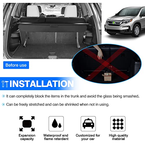 Powerty Compatible with Cargo Cover Honda Pilot 20162022 Behind 2nd