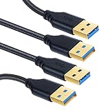 USB 3.0 A to A Male Cable, OKRAY 2 Pack Short 1.6 Feet USB 3.0 Cable Type A Male to Male USB to USB Cable Cord with Gold-Plated Connector for Hard Disk Drive Box, DVD Player, Laptop Cooler (Black)