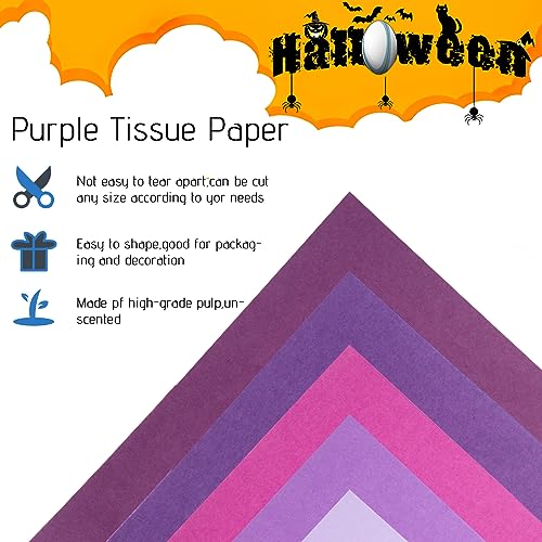 Koogel 330 Sheets Purple Tissue Paper, Halloween Tissue Paper for Gift Bags 14 x 10 Inch Gift Wrapping Paper for DIY Crafts Halloween