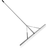 Landscape Rake 36" Head Aluminum Rake, 76" Long Handle, 37 Tines | 36" Aluminum Landscape Rake with 37 tines and 79" handle for lawn leveling, leaf cleanup &amp; pond debris removal.