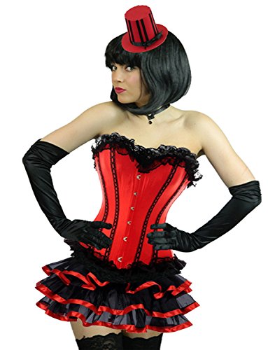 Yummy Bee Womens Burlesque Corset + Frilly Tutu Skirt Costume Size 16 Red Short Rib