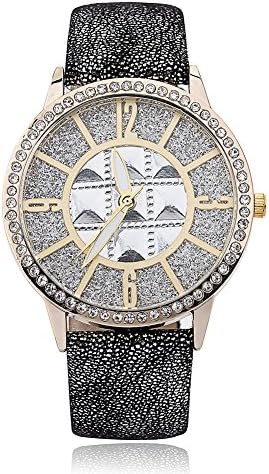 Cartinia Unisex Creative Crystal Accented Unique Dial Grey Leather Analog Quartz Dress Wrist Watch