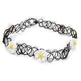 White Flower Tattoo Choker Necklace Retro 80s 90s Style Elastic