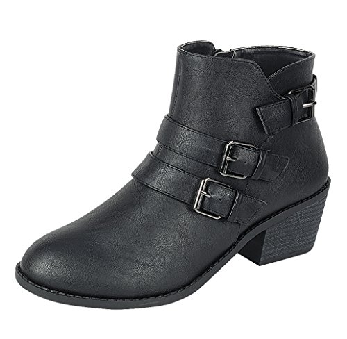 Titan Mall Forever Eury-4 Women's Comfort Stacked Chunky Heel Lace Up Ankle Booties (7 B(M) USA, BLACK)