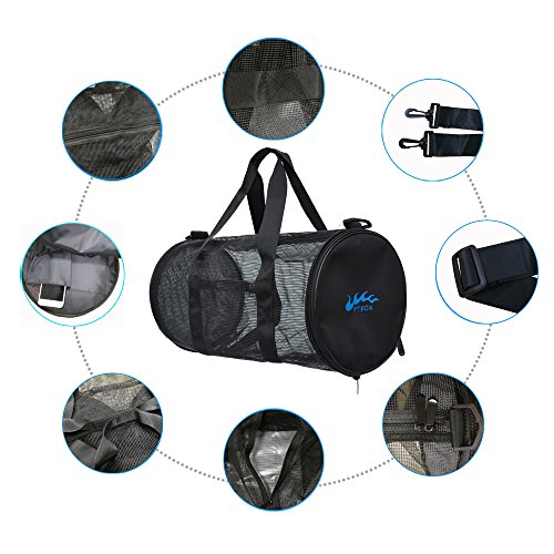 Dive Bag - Mesh Duffle Bag for Snorkeling, Swimming, Scuba Diving, Beach and Sports Equipment Large Foldable Diving Gear Bag with Exterior Waterproof Pocket and Adjustable Shoulder Strap,Upgrade