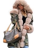 Roiii® Thickened Faux Fur Camouflage Parka Women Hooded Long Winter Jacket Overcoat