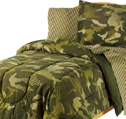 Camouflage Grid Boys Reversible Twin Comforter Set (5 Piece Bed In A Bag)