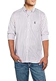 Psycho Bunny Men's Long-Sleeve Striped Sport Shirt-White/Pink-Medium