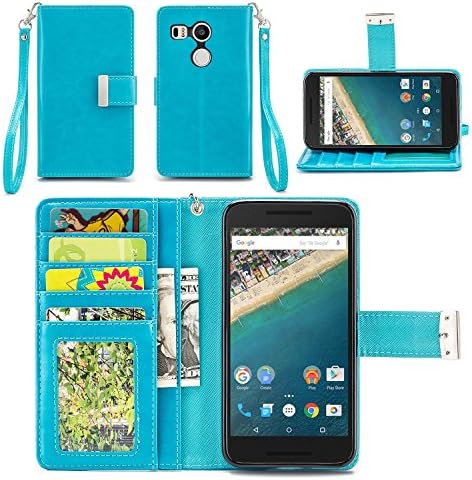 Nexus 5X Case - IZENGATE [Classic Series] Wallet Cover PU Leather Flip Folio with Stand (Turquoise Blue)