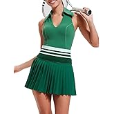 Two Piece Tennis Skirt Set for Women Racerback Color Block High Waisted Pleated Golf Outfits