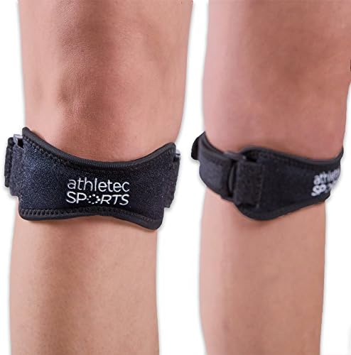 Athletec Sport Patella Knee Strap for Pain Relief and Stabilizer Support for Hiking, Soccer, Basketball, Running, Fitness, Tendinitis, Jumpers Knee, and More - Size XL/XXLin Black (One Pair)
