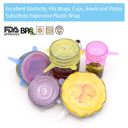 FansArriche Silicone Stretch Lids 12 Pack, Reusable Durable and Expandable to Fit Various Sizes and Shapes of Containers for Keeping Food Fresh, Dishwasher and Freezer Safe