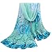 Perman Fashion Women Beautiful Rose Pattern Chiffon Shawl Wrap Stole Scarf Scarves (Blue)