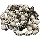 elegantmedical HANDMADE Catholic XL 10MM howlite skull beads Antiqued Rosary Bead Cross Bronze crucifix Necklace Catholic GIFTS