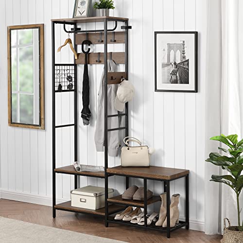 Hall Tree with Shoe Bench, 5in1 Entryway Coat Rack with 3