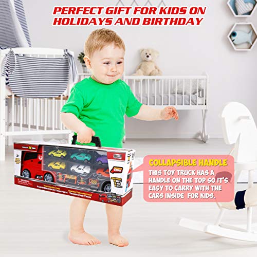 LOYO Toy Cars - Transport Car Carrier Truck 11 Die Cast Mini Race Cars Play Vehicles Toys Set Birthday Gift for Boys, Kids, Toddlers