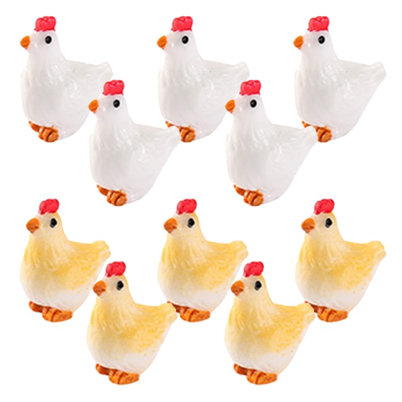 Vaguelly 10pcs Miniature Resin Hen Figurines Small Farm Animal Decorations Lightweight Chicken Statues for Fairy Garden Desktop and Home Decor