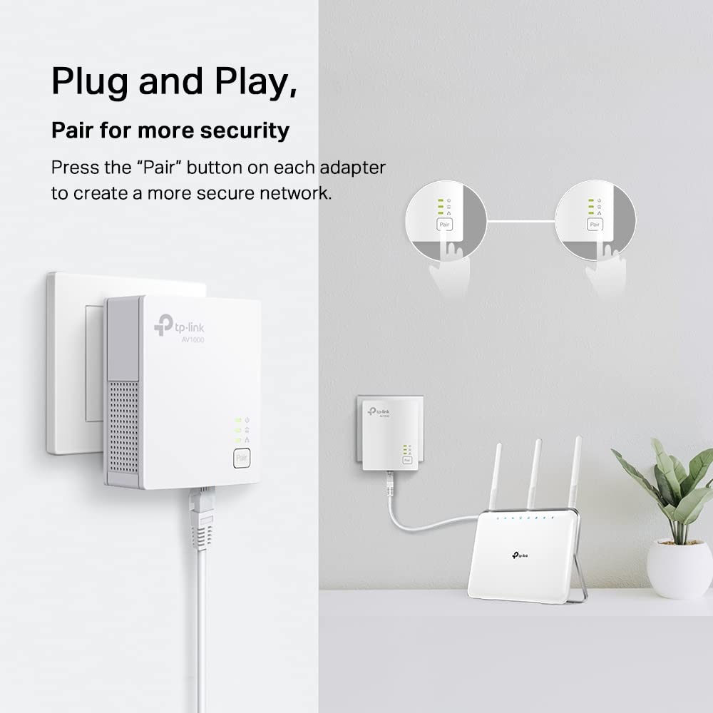 TP-Link AV1000 Powerline Ethernet Adapter KIT - Gigabit Port, Plug Pair &Play, Ethernet Over Power, Nano Size, Power Saving Mode, Network Adapter, Free Expert Help (TL-PA7017 KIT)