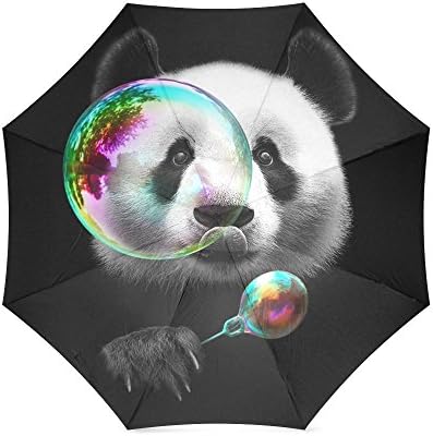 Cute Panda Blowing Bubbles Personalized Custom Folding Rain Umbrella/Sun Umbrella Travel Umbrella Anti-UV