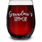 shop4ever Grandma's Sippy Cup Engraved Stemless Wine Glass 15 oz. Mother's Day Gift for Grandmother
