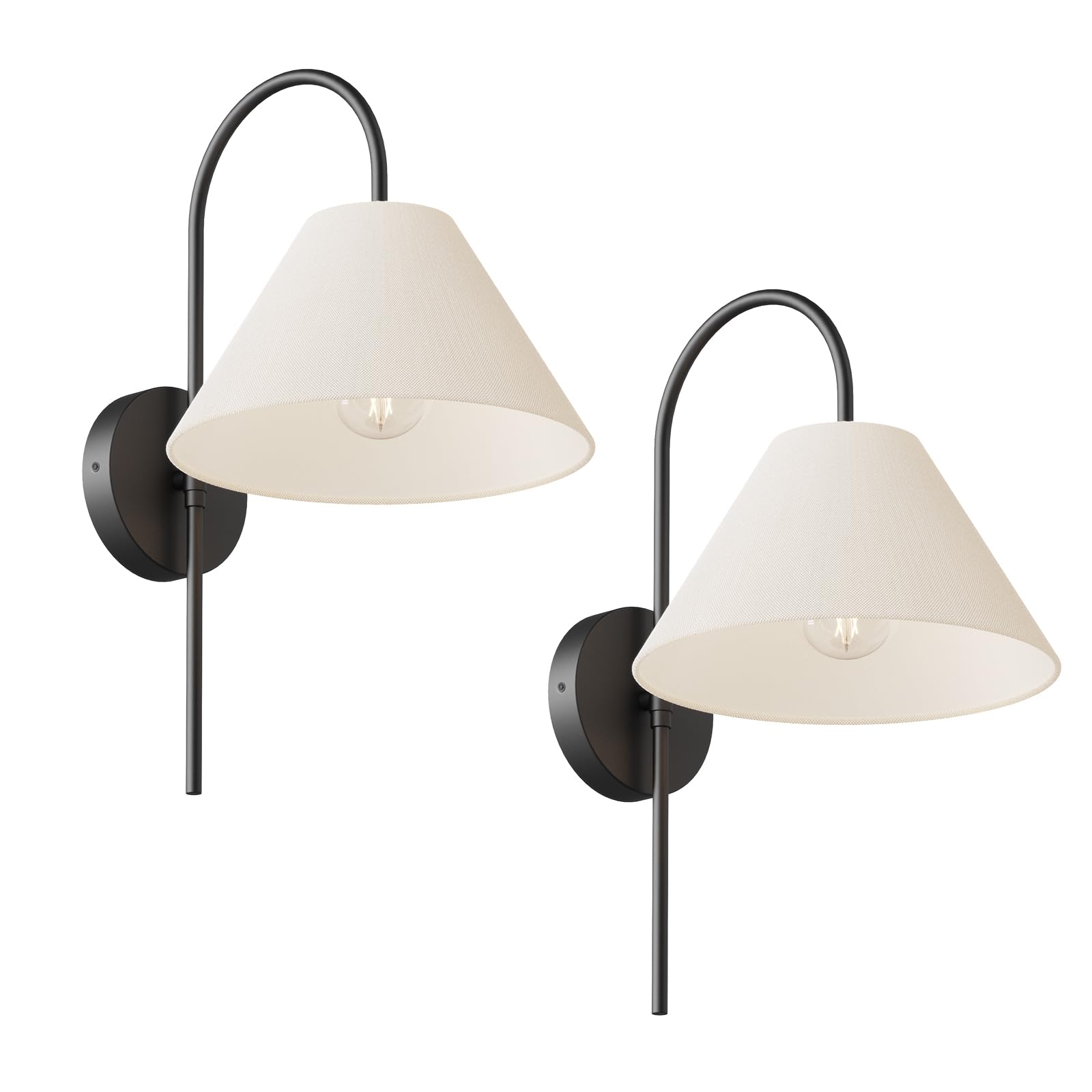 Photo 1 of Electro bp;1-Light White Flared Linen Shade Sconce with Black Arc Metal Curves,Classic Wall Light,E12 40W Hardwire(Set of 2);
