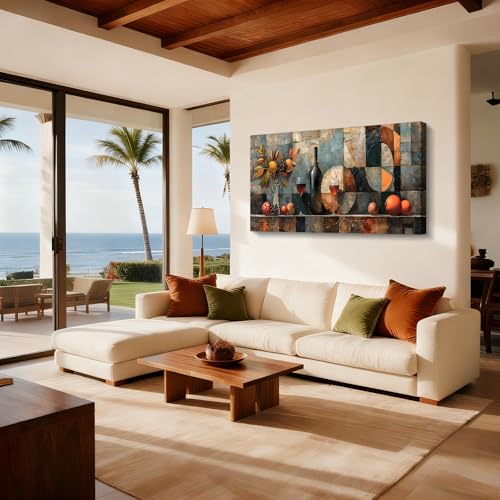 JHHUAMO Modern Living Room Decoration Paintings, Large Picture Sheets, Geometric Decorative Canvas with Vintage Bottle for Bedrooms, Office, Room, Hallway, 73 x 146 cm