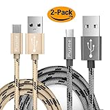 USB Type C Cable,MQOUNY 2Pack Nylon 2.4A Fast Charger And Data Transfer USB Charging Cord USB C Cable for Galaxy Note8 S8 S9 S8 S9 Plus, LG G6 G5 V20, Mate 9,Moto Z2, Google Pixel (BLACK-GOLDEN)