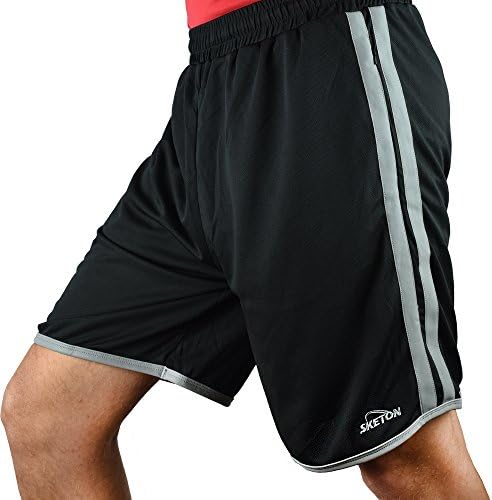 Men's Shorts Mesh Athletic Short with Reflective Stripes by Sketon with Pockets Medium Black