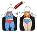 FASHION ALICE 2PCS Superman Wonder Woman Upgrade Thicker Cartoon Hero Couple Kitchen BBQ Apron Funny Personality Sexy Originality Cooking Aprons Gift for Men and Women,Including Key Ring Bottle Opener