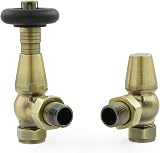 Hot Flow Antique Brass Jordan Angled TRV Radiator Valve Set Thermostatic Control view 3