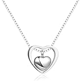 MiiFort Hollow Double Love Heart Urn Necklaces for Ashes Cremation Jewelry Keepsake for Adult Women Men Human Family Loved One