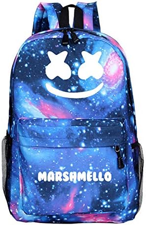 USAMYNA Galaxy Backpack for Teens Student Marshmello Star Schoolbag Childrens Cool Rucksack Kids Bookbag (Blue A)