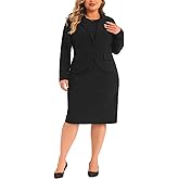 Agnes Orinda Plus Size Dress Suits for Women Two Piece Outfits Blazers Jacket and Sleeveless Dress Business Casual Suit Sets