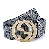 Men's Classic 38-mm Big GG Buckle Leather Jeans Belt (Length: 42inch, Gold 1)