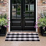 Homcomoda Cotton Plaid Checkered Area Rug Hand Braided Kitchen Floor Rug Runner Washable Carpet (23.6" by 51.2", Plaid-Black and White)