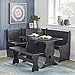 Target Marketing Systems Traditional Style 3-Piece Nook Corner Dining Set With Hidden Storage Under the Seats, For Small Spaces, Includes 1 Table and Benches, Midnight Black