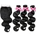 Brazilian Virgin Hair 3 Bundles with Closure Brazilian Body Wave 8A 100% Unprocessed Human Hair bundles With Lace Closure Natural Black Color by YAVVE (18