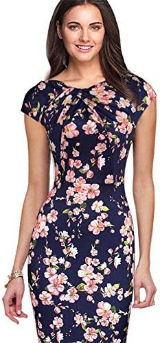 Women Summer Office Party Flower Printed Dot Bodycon Slim Sheath Pencil Dress