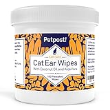 Petpost | Cat Ear Cleaner Wipes - 100 Ultra Soft Cotton Pads in Coconut Oil Solution - Treatment for Pet Ear Mites & Pet Ear Infections (Cat Ear Wipes, Pack of 1)